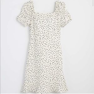 NWT LOFT White black polka dots dress puff sleeves